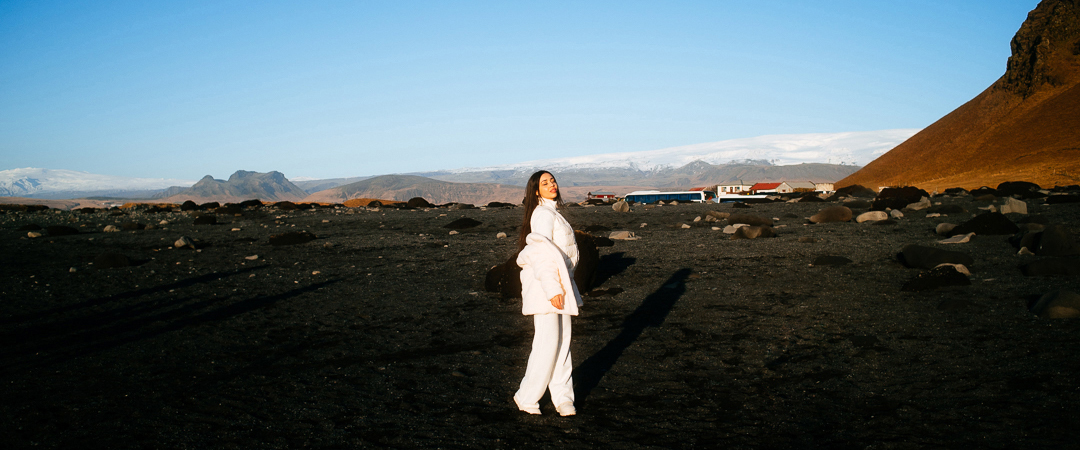 Someone modelling at Reynisfjara